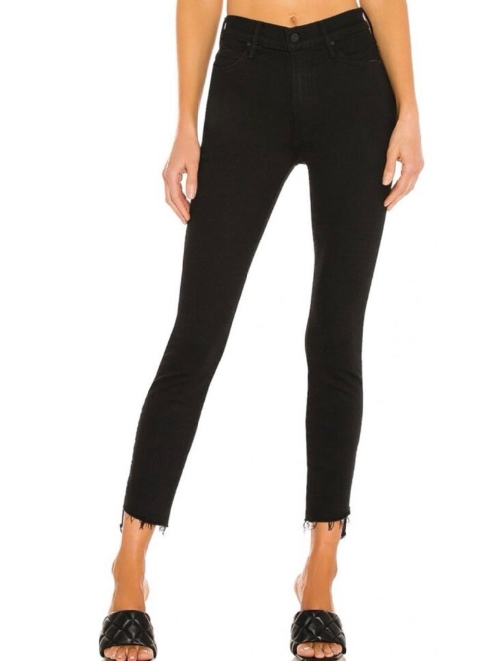 MOTHER Jeans The Stunner Zip Ankle Step Fray Jeans Black Size 24